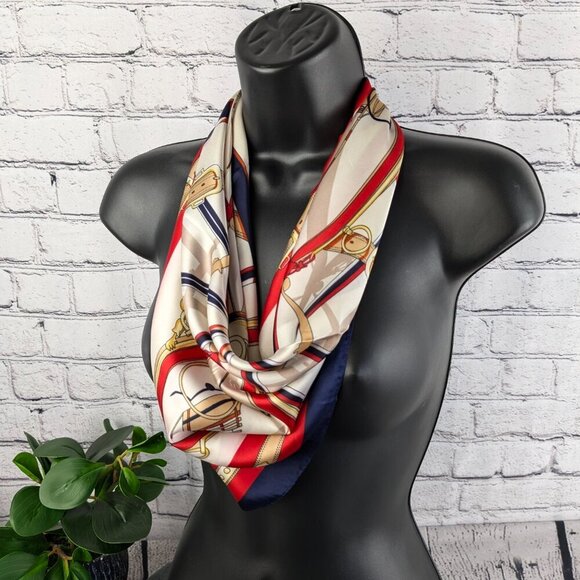 colorful equestrian pattern silky scarf, headwrap, neckerchief - Picture 1 of 7